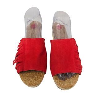 UGG Australia Danes Suede Fringe Jute Wedge Sandal ShoesRed Women's 10